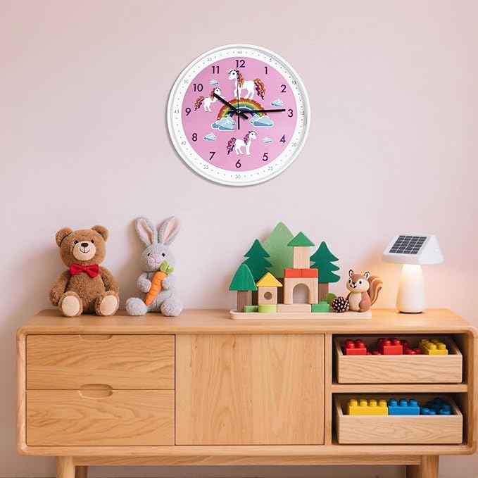 Pink Wall Clock,Silent Non Ticking Children's Décor Quiet Clocks for Kids Room,Office,School,Bedroom,Kitchen,Classroom (12 inch Pink)