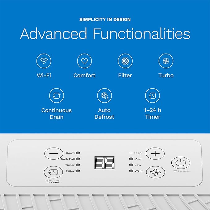 hOmeLabs 32 Pint Wi-Fi Dehumidifier for up to 4,500 Sq Ft Rooms (MAX 80 Pint at 95°F, 90% RH) – High-Efficiency Moisture Removal with Auto Shut-Off and Quiet, Portable Operation