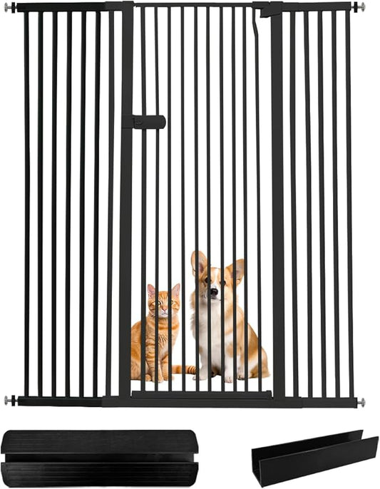 Lumizone Extra Tall Cat Gate 61.02" High Pressure Mounted Extra Wide 2025 New (17 Sizes) 1.37" Gap No Drilling Auto-Close One-Handed Operation Tall Pet Gate for Dogs(Black, 61.02" H x 50.98"-55.11" W)