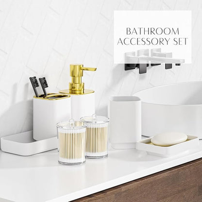 25PCS Bathroom Accessory Set, White Bathroom Set with Large-Capacity 4 Gallon Trash Can,Bathroom Rugs Set, Waterproof Shower Curtain, Toilet Brush, Toothbrush Holder & Soap Dispenser
