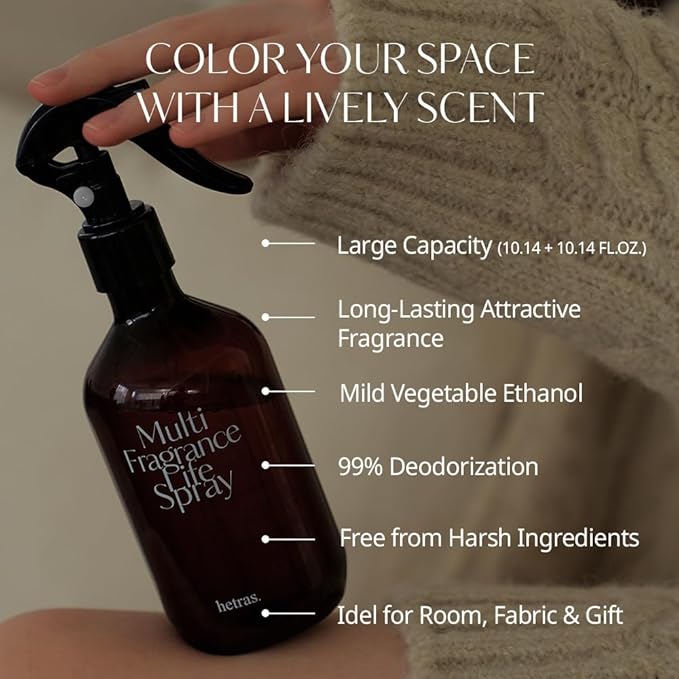 hetras Multi Fragrance Life Spray 10.14 fl oz x 2 Pack | Grapefruit Scent | Non-Aerosol Odor Freshener Room Mist for Room, Closet, Fabric | Infused with Essential Oils