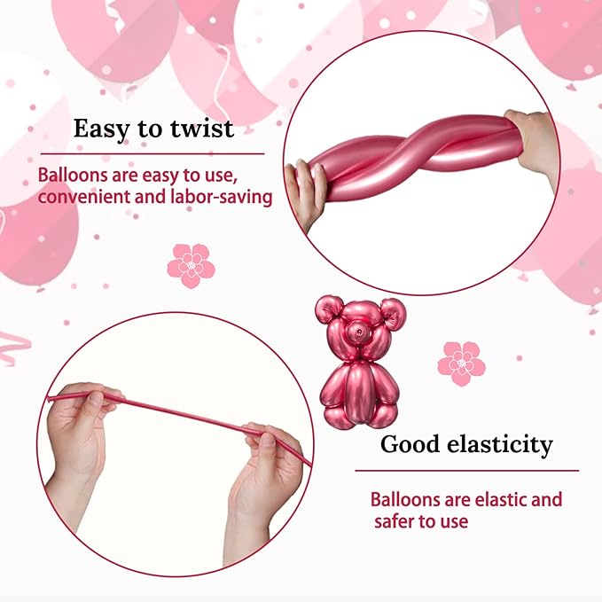 KAWKALSH 260 Metallic Red Long Balloons for Balloon Garland Thickening Skinny Latex Twisting Animals Modeling Christmas Birthday Wedding Party Festival Decorations 100pcs