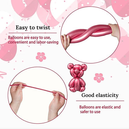 KAWKALSH 260 Metallic Red Long Balloons for Balloon Garland Thickening Skinny Latex Twisting Animals Modeling Christmas Birthday Wedding Party Festival Decorations 100pcs