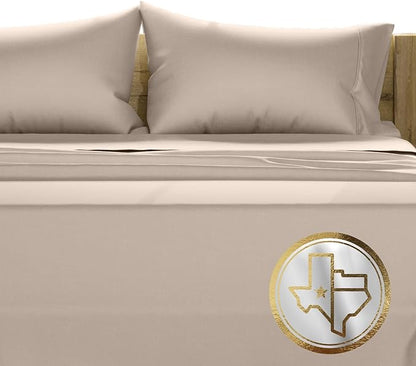 Texas Linen Co. 100% Egyptian Cotton Queen Size Sheet Set - 1000 Thread Count 4 Piece Cotton Sheets for Queen Bed, Soft, Cooling Extra Long Staple Luxury Hotel Sheets, Fits Upto 18” Deep Pocket, Taupe