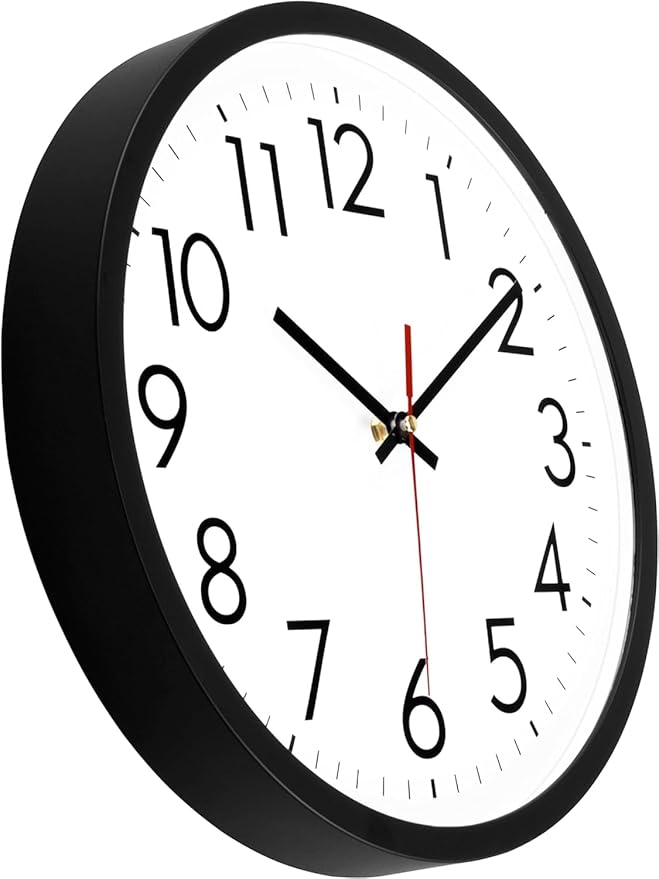Lumuasky 14 Inch Wall Clock Battery Operated Silent Non-Ticking Large Analog Classic Round Clock for Office, Home, Kitchen, Bedroom, School, Living Room (Black)