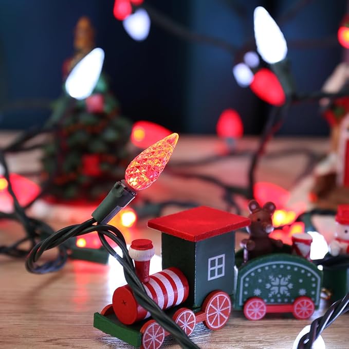 Brizled LED Christmas Lights, 2 Pack 33ft 100 LED Red & White C5 Christmas Tree Lights, Connectable 120V UL Certified Faceted Xmas Light Outdoor Indoor Xmas Lighting for Home Tree Roof Party Decor