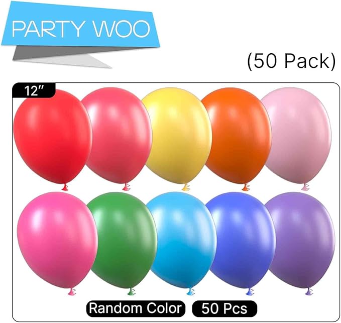 PartyWoo Assorted Colors Rainbow Balloons 50 pcs 12 Inch Multicolor Colorful Latex Helium Primary Color Balloon for Graduation Baby Shower Gender Reveal Rainbow Theme Birthday Party Decorations
