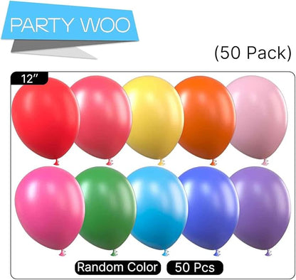 PartyWoo Assorted Colors Rainbow Balloons 50 pcs 12 Inch Multicolor Colorful Latex Helium Primary Color Balloon for Graduation Baby Shower Gender Reveal Rainbow Theme Birthday Party Decorations