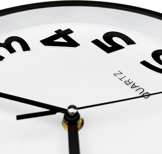 Plumeet 10'' Small Wall Clock, Battery Operated Small Wall Clocks Silent Non-Ticking Quartz, Modern Style Suitable for Bedroom Living Room Office Decor - 3D Numbers Display Easy to Read, White