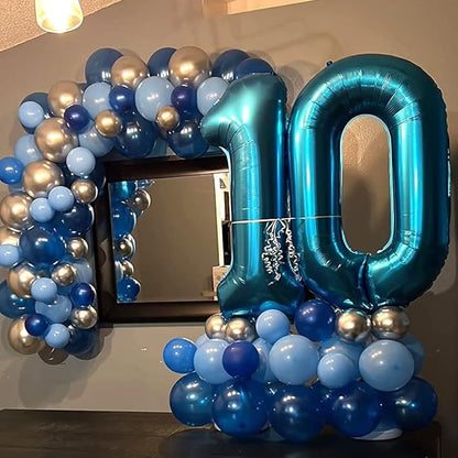 40" Blue Number 7 Balloon for Boys, Large Self Inflating Foil Number Balloons Set 0-9, Digital Helium 7 Balloons for Men 17th 70th Birthday Anniversary Graduation New Year Party Decorations Supplies