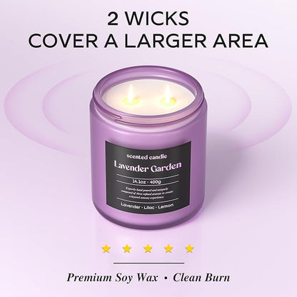 Lavender Candle, 14.1 oz Scented Candles for Home, 2 Wicks Blended Scents Aromatherapy Candles for Women and Men, Birthday Gifts for Women (Lavender+Lilac+Lemon)