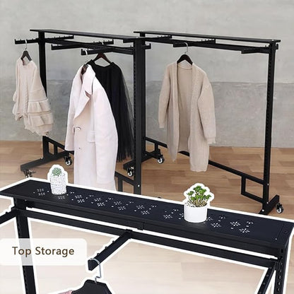 VITNSVILEBlack Clothing Racks with Removable 6/8 Arms Floor Standing Metal Garment Rack with Wheels Heavy Retail Display Racks Shirt Clothes Display Stand for Boutiques (47.2 * 19.6 * 61.02in)