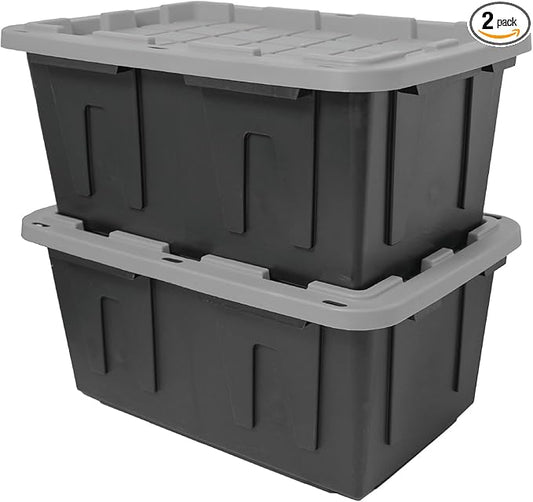 CX BLACK & YELLOW, 27-Gallon Heavy Duty Tough Storage Container & Snap-Tight Lid, Black & Grey (14.3H x 20.6W x 30.6D), Weather-Resistant Design and Stackable Organization Tote [2 Pack]