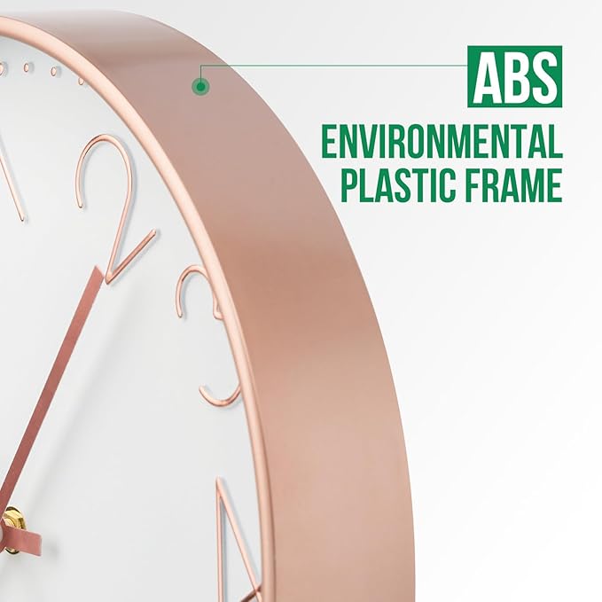 Wall Clock Non-Ticking Silent Modern Simple Style Round Decor Clock Stereoscopic Dial Quartz Wall Clocks for Home/Office/School/Living Room/Bedroom/Kitchen (Rose Gold, 8inch)