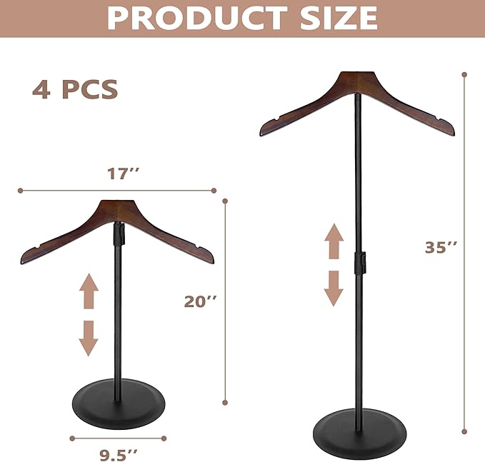 4 Pack Shirt Display Stand 35" Height Adjustable Shoulder Stand Shirt Rack, T Shirt Display Stand for Shops, Steaming Clothes Holder, Black