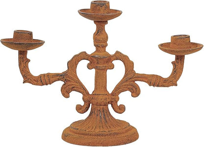 Sungmor Vintage 3-Arm Cast Iron Candelabra, 9.2" Tall Heavy-Duty Rustic Candle Holder for Home Decor, Decorative Candle Stand Centerpiece for Dinners/Weddings/Halloween/Christmas etc Festivals