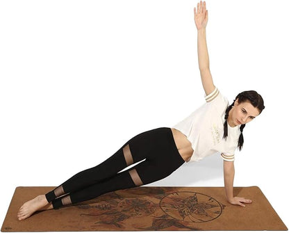 Shakti Warrior Cork Yoga Mat - Artist Designed, Premium Printed Eco-Friendly Non-Slip mat, Great for Regular & Hot Yoga, Pilates, Workouts 72 inch x 24 inch x 3mm Thick