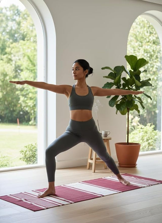 Craftyansari Handwoven Cotton Yoga Mat, Natural, 72 x 24 Inches, Fair Trade, Soft Absorbent Surface for Exercise, Workout, Meditation