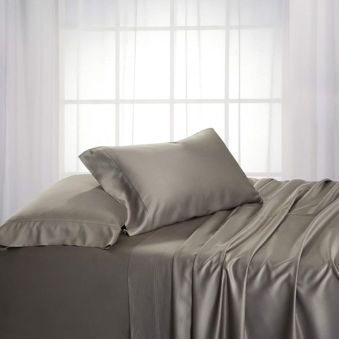 Royal Hotel Bedding ABRIPEDIC Sheets, Viscose from Bamboo, Sheet Set 600 Thread Count, Silky Soft Sheets, Viscose from Bamboo, Sheet Set, Twin-XL, Gray