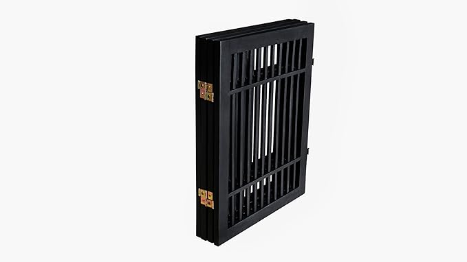 Pet Dog Gate Strong and Durable Freestanding Folding Acacia Hardwood Portable Wooden Fence Indoors or Outdoors by Urnporium (Black Pet Gate, 4 Panel 24" Tall)