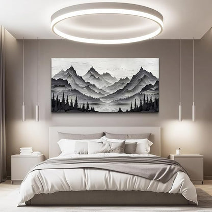 ZUITINGHUA Canvas Wall Art For Living Room Large Wall Decor For Office Bedroom Decorations Black Mountains Landscape Pictures Farmhouse Painting Artwork Room Wall Mural Aesthetic Home Decor 30x60 In