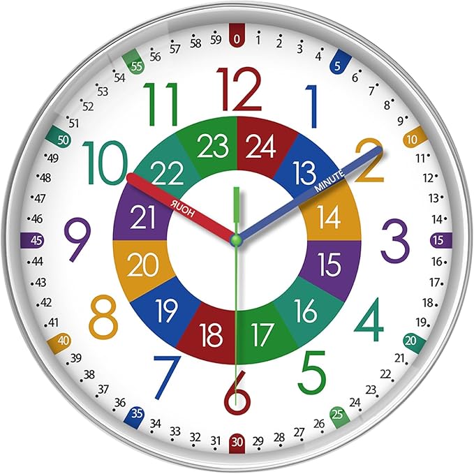 XFM Large Learning Clock for Kids Silent Non Ticking Battery Operated Colorful Teaching Time Clock 16 Inch Decorative Analog Clock for Kids Room Classroom School Playroom