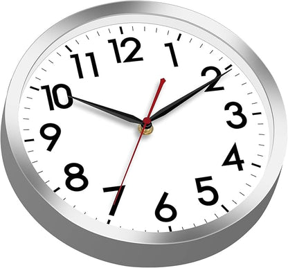AKCISOT Wall Clock 12 Inch Silent Wall Clocks Battery Operated Non Ticking - Modern Silver Clock Decorative for Kitchen, Bathroom, Bedroom, Living Room, Office, Home