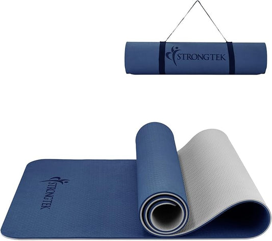StrongTek Eco-Friendly Cork Yoga Mat, 7mm Thick, 72"x24", Cork+TPE, 2 lbs, Non-Slip, Lightweight & Cushioned Mat for Hot Yoga, Pilates & Home Fitness, Durable Surface with Natural Grip and Carry Strap