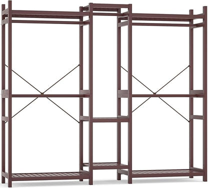Homykic Bamboo Closet System, Large Clothing Rack for Hanging Clothes, Freestanding Clothes Rack with 7 Shelves & 5 Hanging Rods, Open Wardrobe Closet Organizer Garment Rack with 4 Hooks, Espresso