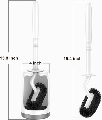 HAMITOR Toilet Bowl Brush Holder Set: Curved Design with Holder for Deep Cleaning Under Rim - Compact Hidden Scrubber for Small Space - Modern RV Bathroom Accessories - 2 Pack