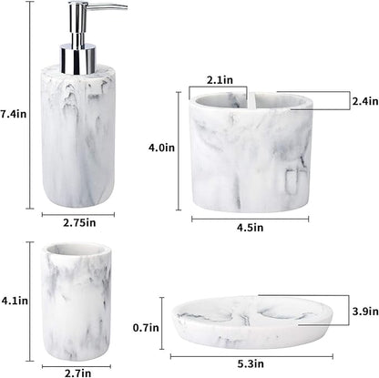 L'ARL GMVOI Bathroom Accessories Set,4 Pieces Marble Bathroom Vanity Countertop Accessory Set with Bathroom Toothbrush Holder Set,Soap Dispenser,Tumbler,Soap Dish for Bathroom Home Decor