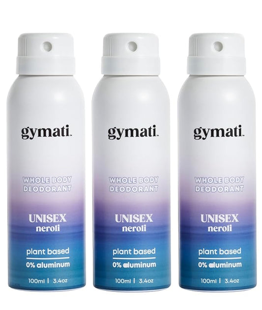 Gymati - Fitness Deodorant Spray - Men & Women - Aluminum-Free - All Day Ultimate Odor Protection - Built For Sweat - Air-Powered - Vegan & Plant-Based - Made in USA -Unisex -3.4oz Travel Size -3 Pack