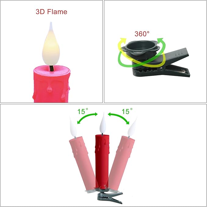 Set of 10 PCS Flickering Christmas Tree Candle Lights, Clip on Candles for Christmas Tree Battery Operated with Remote, Flameless LED Window Candles for Home Christmas Party Decoration