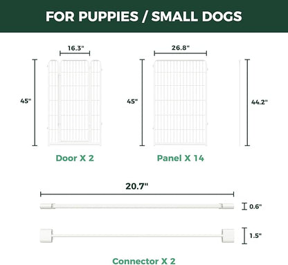 FXW Homeplus Unleashed Indoor Dog Playpen - Stress-Free and Safe Play, Heavy Duty 45 Inch 16 Panels Dog Pen with Connectors (Pack of 2) for Large Dogs, White│Patented