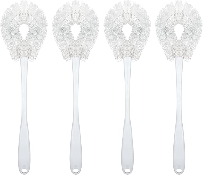 LOLA Toilet Bowl Brush w/Curved Head, 4 Pack, Coated Wire, Durable Poly Bristles, Reaches Under Toilet Bowl Rim
