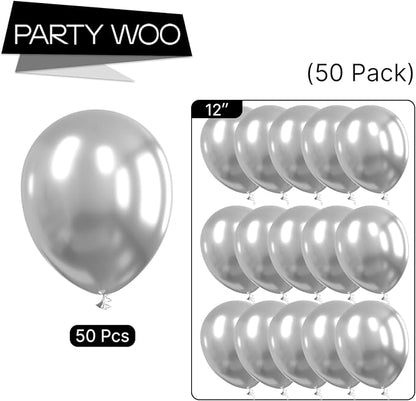 PartyWoo Metallic Silver Balloons, 50 pcs 12 Inch Silver Metallic Balloons, Silver Balloons for Balloon Garland or Arch as Wedding Decorations, Birthday Decorations, Party Decorations, Silver-G102