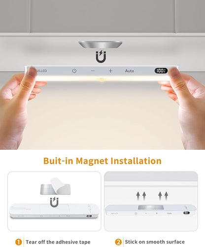 WILLED 3000K Closet Lights Motion Sensored, Battery Display, 60 LED Touch Light Bar, Motion Sensor Light Indoor, Under Cabinet Lights Rechargeable, Stick on Light for Closet, Kitchen, Hallway, 4 Pack