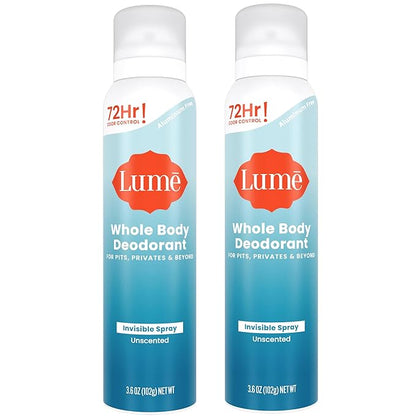 Lume Invisible Spray Deodorant For Women - Whole Body Deodorant Spray - 72 Hr Odor Control - Ozone Friendly, Natural Propellant - Aluminum & Baking Soda Free, Skin Loving - 3.6 ounce (Unscented)