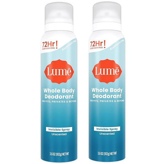 Lume Invisible Spray Deodorant For Women - Whole Body Deodorant Spray - 72 Hr Odor Control - Ozone Friendly, Natural Propellant - Aluminum & Baking Soda Free, Skin Loving - 3.6 ounce (Unscented)