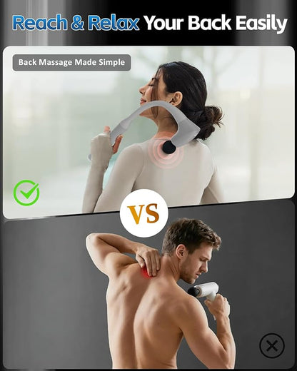2-in-1 Detachable Percussion Massage Gun with Extension Handle, Back Massager for Pain Relief Deep Tissue Muscle Massager for Arm Shoulder Lower Back Thigh Waist Grey