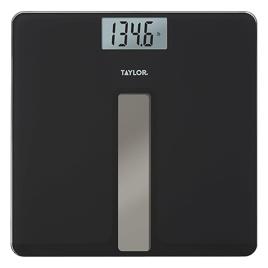 Taylor Light Powered Digital Bath Scale, Large and Durable Platform, Light Powered Panel with Endless Power, No Batteries Needed, Energy-Saving, Easy to Use, High 400 lb Capacity, Black