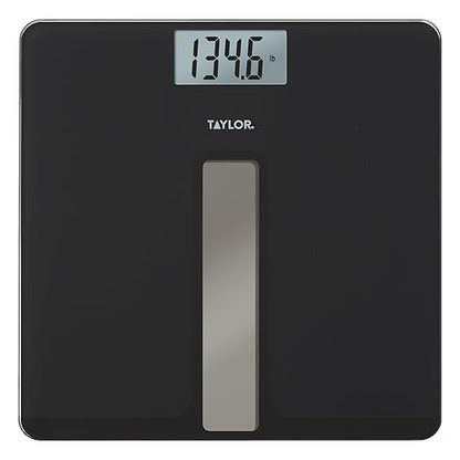 Taylor Light Powered Digital Bath Scale, Large and Durable Platform, Light Powered Panel with Endless Power, No Batteries Needed, Energy-Saving, Easy to Use, High 400 lb Capacity, Black