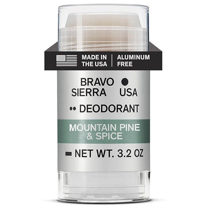 Aluminum-Free Deodorant for Men by Bravo Sierra, 1-Pack - Contains Natural Ingredients - Long Lasting All-Day Odor & Sweat Protection - Mountain Pine & Spice, 3.2 oz - Paraben & Cruelty-Free, Vegan
