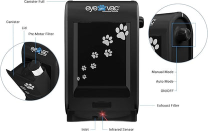EyeVac Pet Touchless Vacuum Automatic Dustpan - Ultra Fast & Powerful - Great for Sweeping Cat Dog Pet Hair Food Dirt Kitchen, Corded Canister Vacuum, Bagless, Automatic Sensors, 1400 Watt (Black)