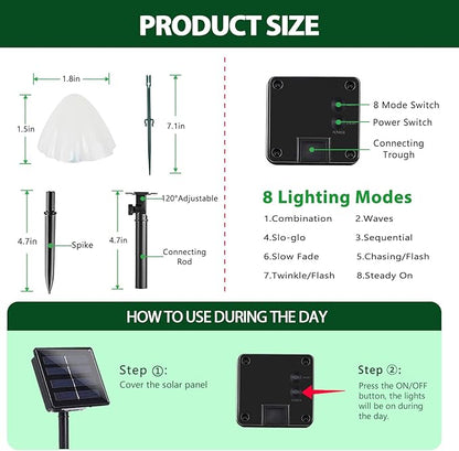 OZS 2PK 32LED 55FT Mushroom Solar Garden Lights Outdoor, Solar String Lights Waterproof with 8 Lighting Modes, Solar Garden Decor for Outside, Pathway Light for Yard Decoration (Multicolor)