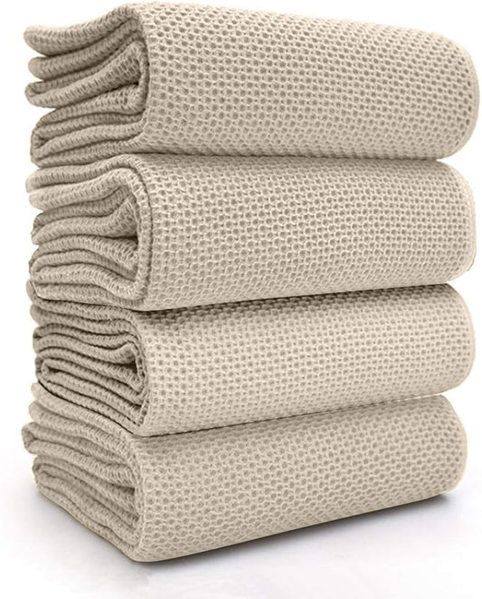 BALCONY & FALCON Waffle Weave Dish Towel Kitchen Towel Hand Dish Rags for Household Cooking Cleaning Kerchief,13x28inches,Set of 4 Beige