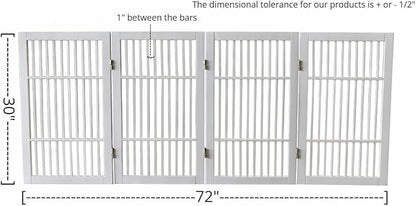 Pet Dog Gate Strong and Durable Freestanding Folding Acacia Hardwood Portable Wooden Fence Indoors or Outdoors by Urnporium (White Pet Gate, 4 Panel 30" Tall)