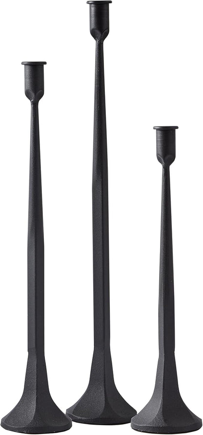 Denique Iron Taper Candle Holder Set of 3, Black Candlestick Holders 19.3”17” 14” Heightening Decorative Candle Stand Set for Wedding, Dining Table, Home Decoration (Black)