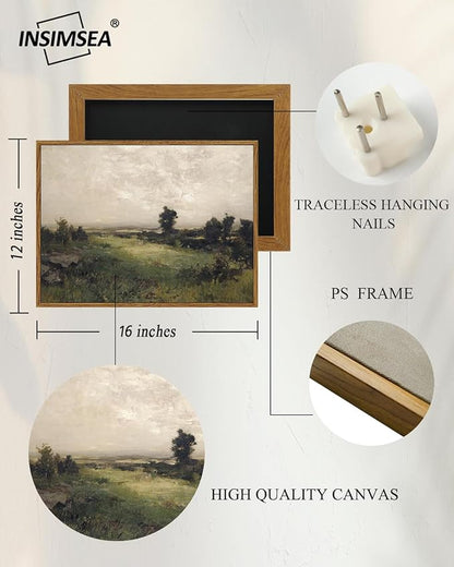 InSimSea Framed Canvas Wall Art Vintage Decor, Wilderness Landscape Painting Pictures for Bedroom Wall Decor, Vintage Wall Art for Living Room, Farmhouse Dining Room Decorations, 12"x16"