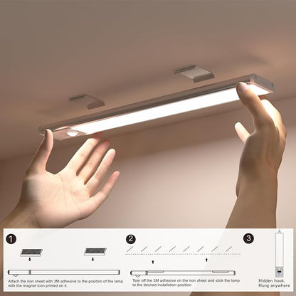 Under Cabinet Lights,6 Pack LED Motion Sensor Light Indoor,3 Color Rechargeable Closet Lights Battery Operated, Magnetic Dimmable Cordless Under Counter lightsing for Kitchen, Stairs